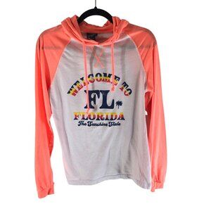 Salt Creek Womens Lightweight Hoodie Pullover Welcome to Florida Orange White S